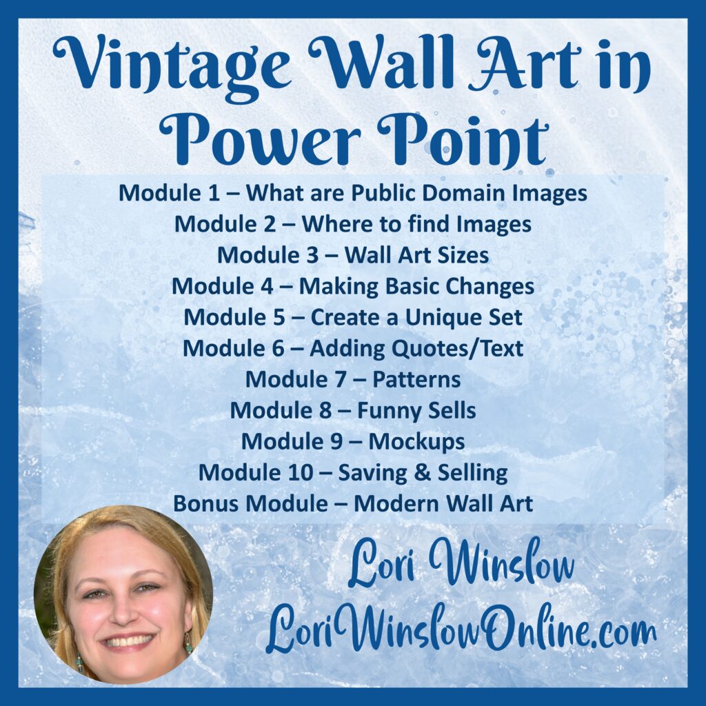 Vintage wall art in power point module list ad