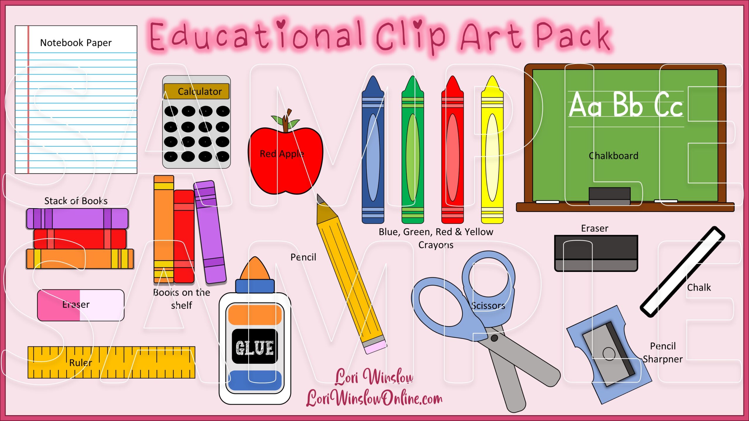 Educational clip art pack mockup