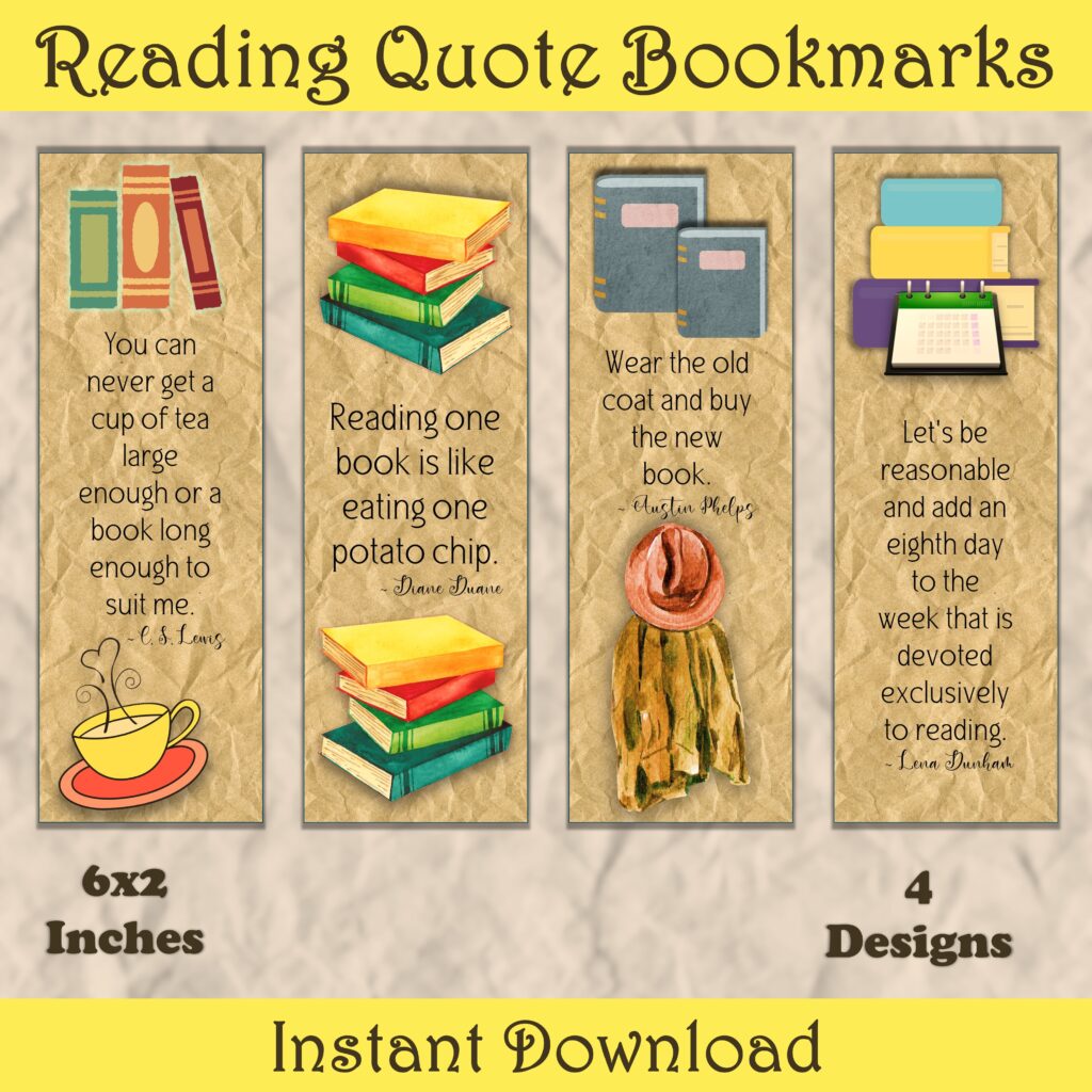 Reading Quote Bookmark set Etsy listing photo
