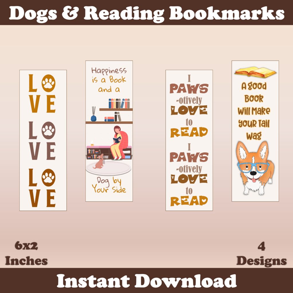 Dogs reading bookmarks etsy listing photo