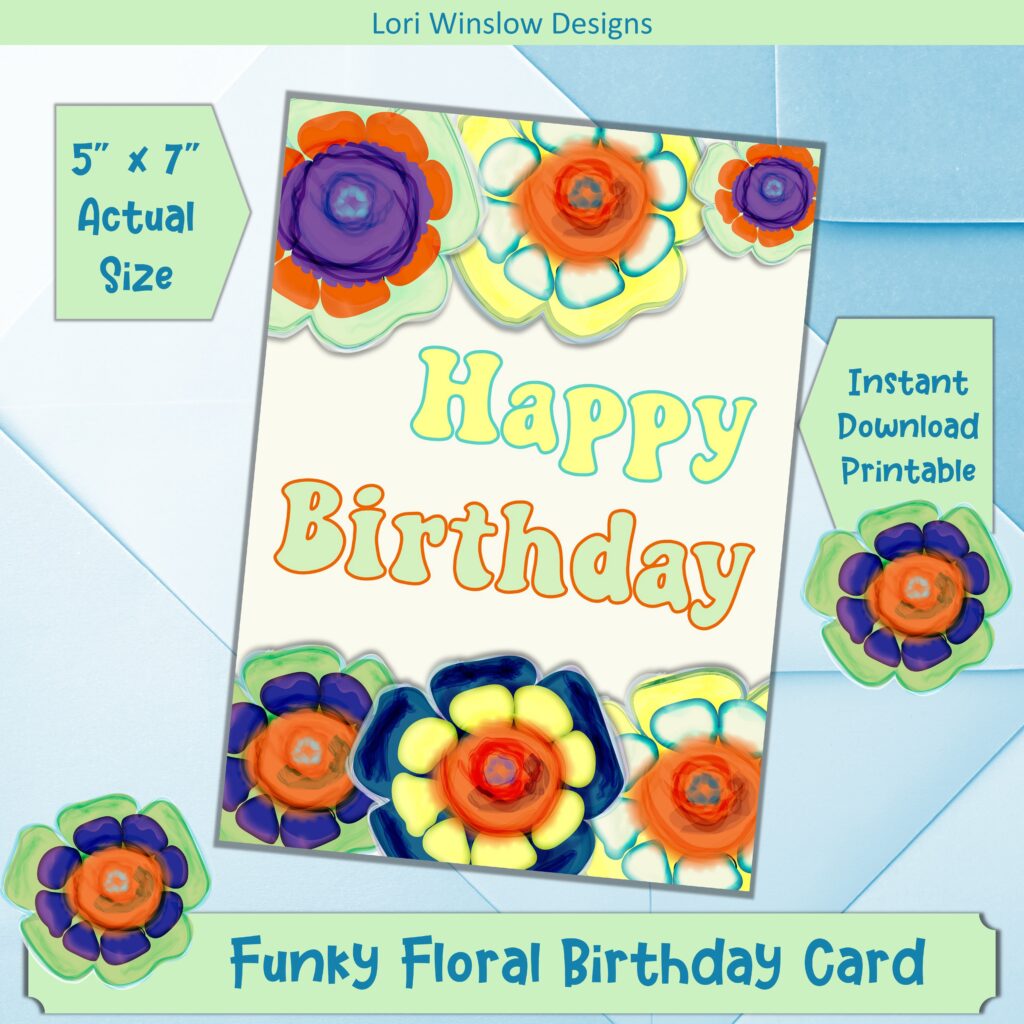 Funky Floral Happy Birthday Greeting Card