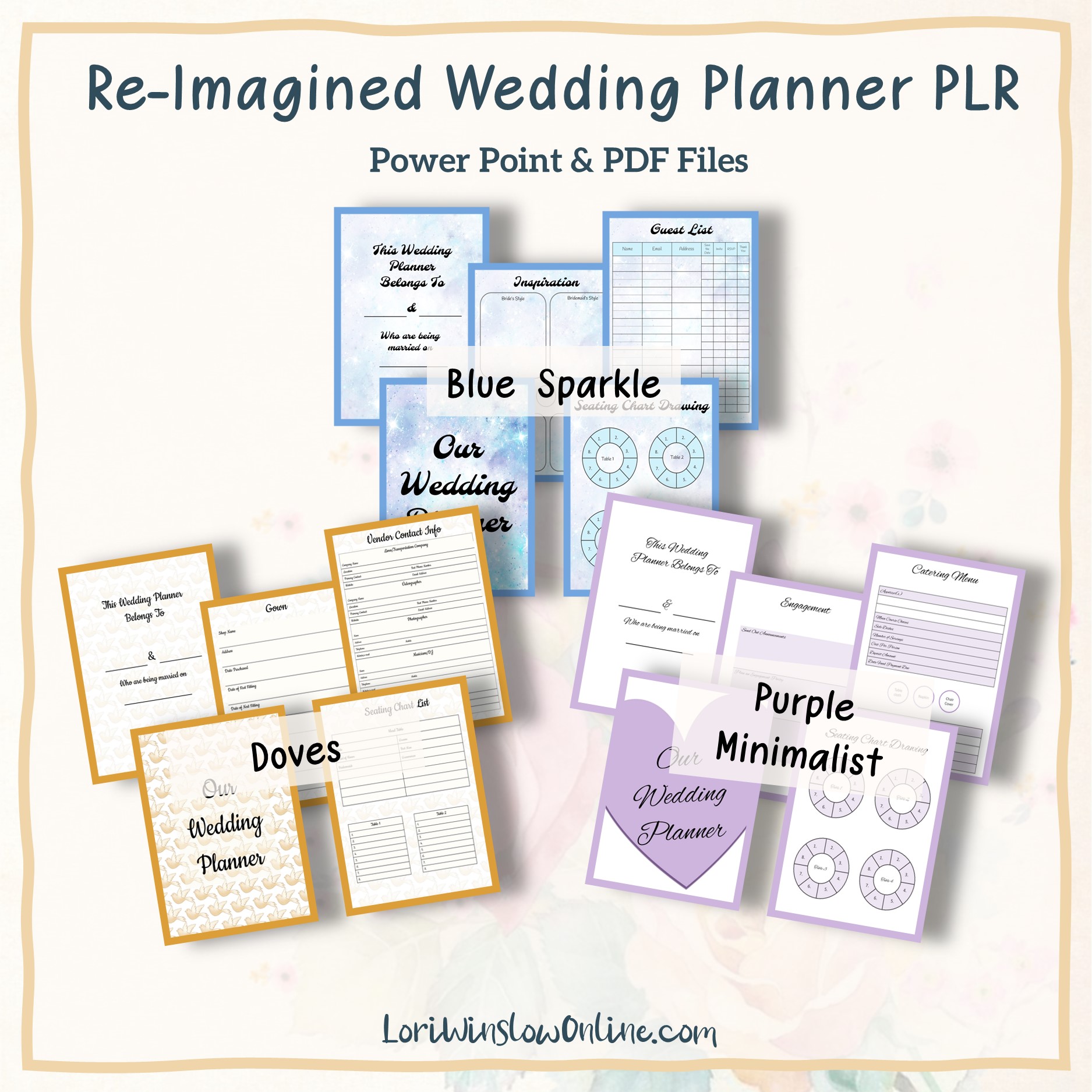 Re-imagined wedding planner packs - Blue Sparkle, Doves and Purple Minimalist