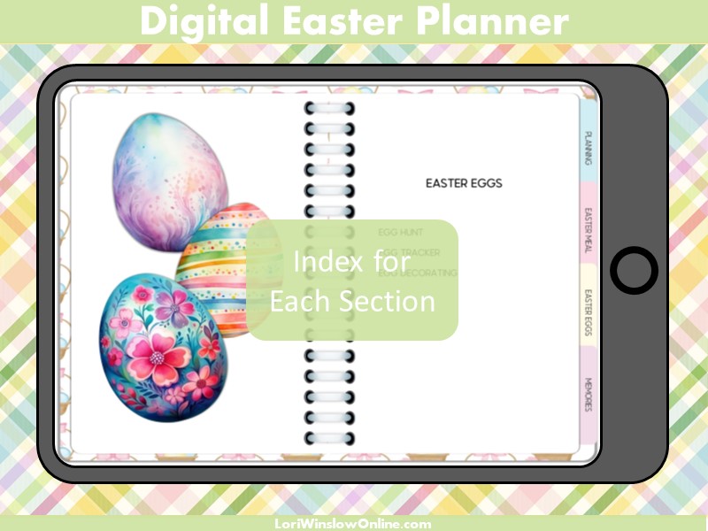Easter planner mockup of internal index page
